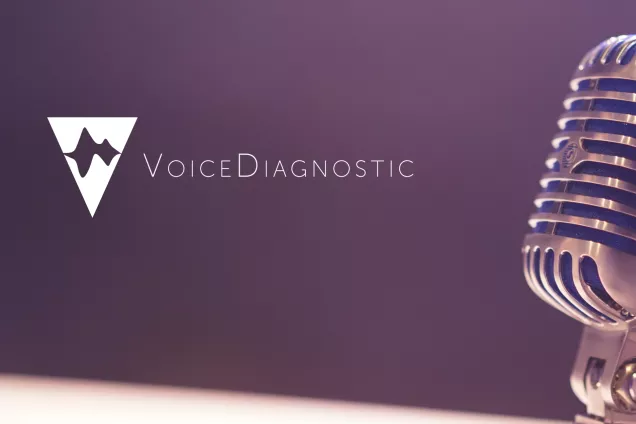 Voice Diagnostics logo and a photo of a microphone.